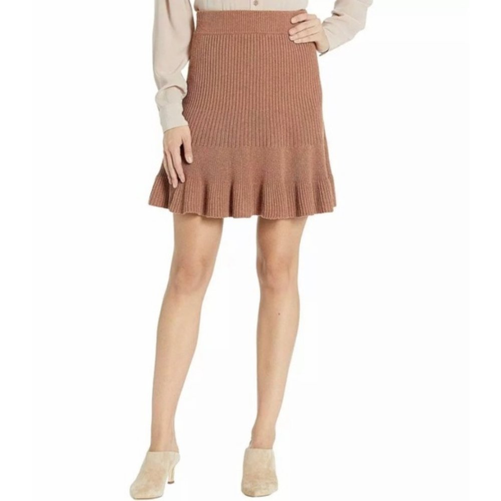 Free People Ribbed Knit Ruffle Mini Skirt in Cocoa - Picture 12 of 12